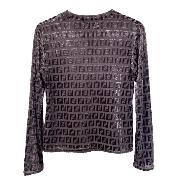 Fendi Jeans Vintage Zucca Velvet Sheer Long Sleeve Shirt Top Size S ? Purple - Picture 2 of 14